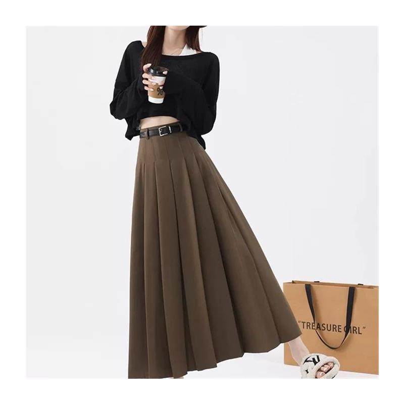 灰色半身裙女2025秋冬新款高腰遮胯A字伞裙中长款春秋毛呢百褶裙,女装/女士精品,时尚套装,淘宝优惠券,粉丝福利购,淘宝优惠卷