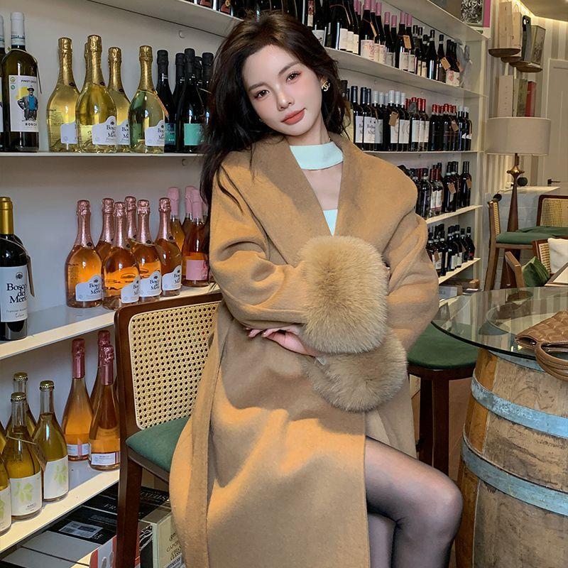 高级感毛呢外套女秋冬新款韩版复古小众流行中长款过膝呢子大衣潮
