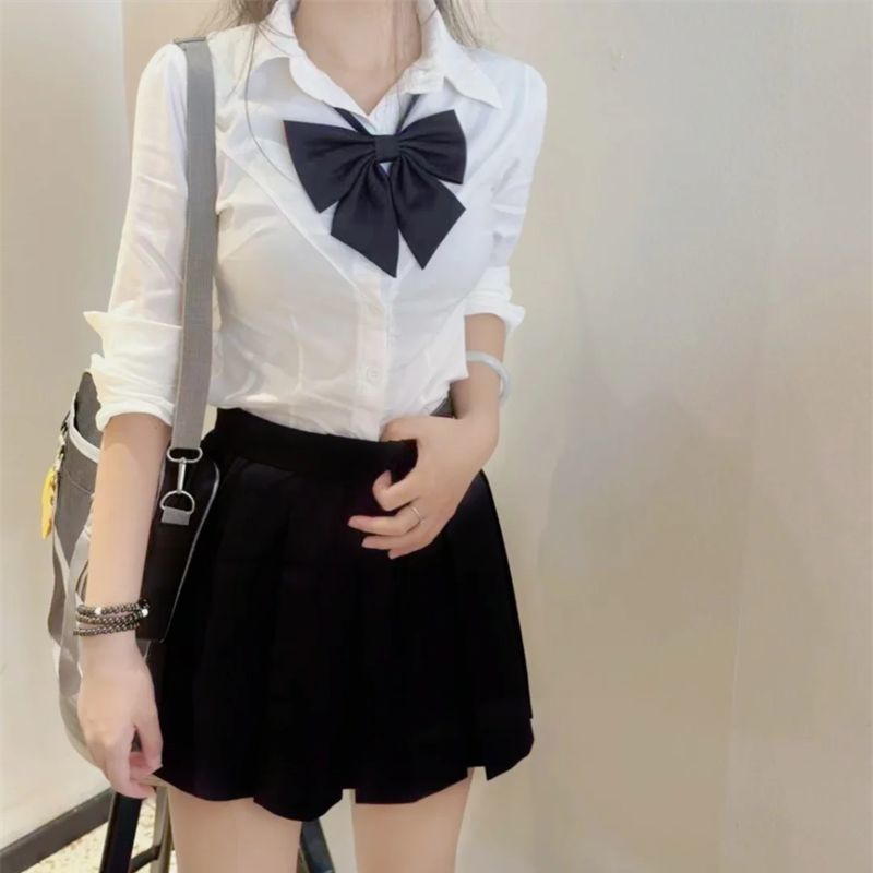 学院风JK制服套装长袖白色衬衫上衣套装设计感学生班服百褶裙整套