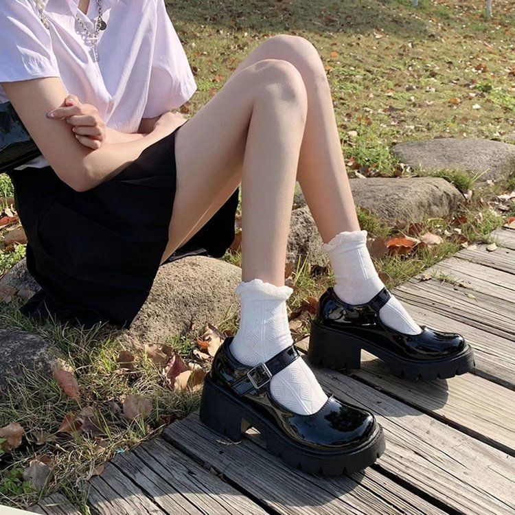 日系春夏jk制服鞋子增高厚底粗跟玛丽珍高跟复古单鞋英伦风小皮鞋