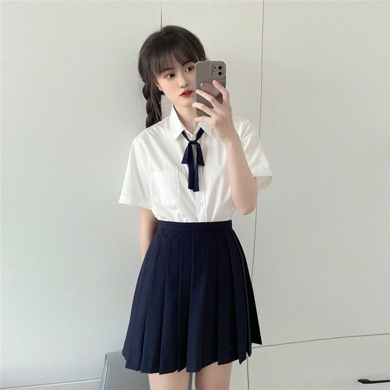 jk衬衫女夏季新款日系学院风基础款上衣宽松百搭纯色学生短袖衬衣
