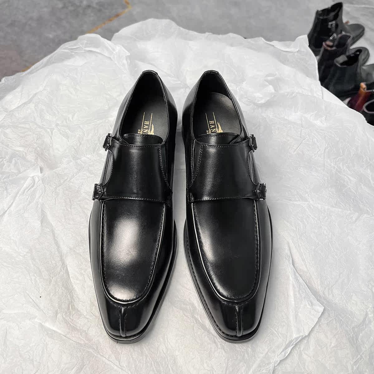 绅士商务正装方头皮鞋 英伦风真皮男鞋孟克鞋结婚鞋