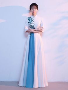 旗袍大合唱团演出服长裙女新中式民歌独唱晚礼服迎宾指挥比赛服装