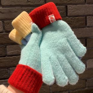 多巴胺彩色保暖毛线手套女秋冬季 针织可触屏冬天骑行五指防寒 新款