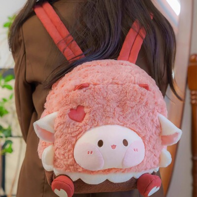 春季新款可爱粉色小羊桃双肩背包日系可爱毛绒玩偶包包女书包礼物