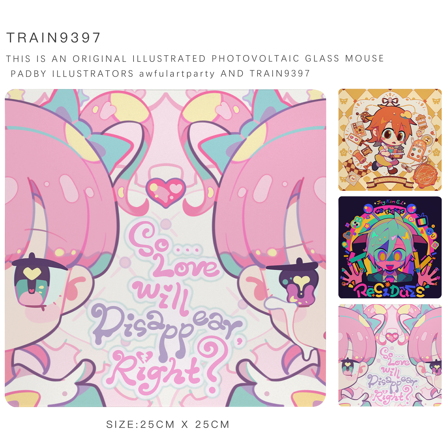 9397 awfulartparty 原创插画光伏玻璃鼠标垫25x25cm游戏电竞专用