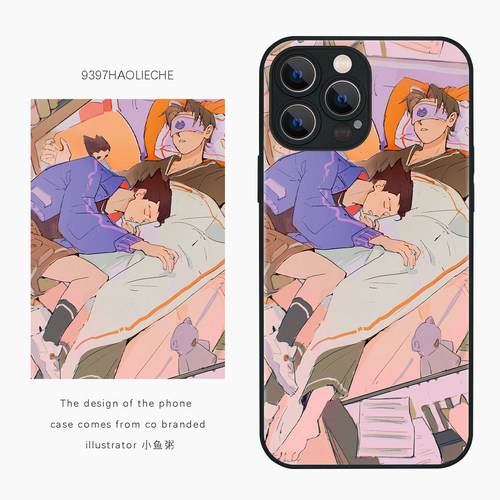 9397号列车躺在路边的炸鱼薯条插画手机壳适用于苹果17Promax16Promax15pro14华为p50p60p70pro小米1