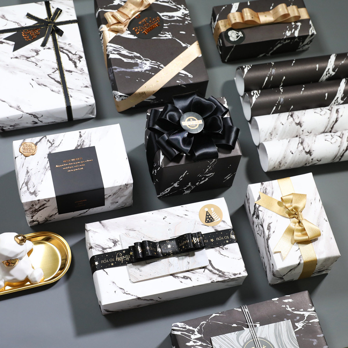 Marble-patterned gift packaging handcrafted decorative paper