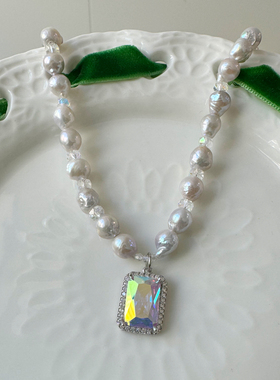 极光方糖小众设计天然银蓝淡水珍珠项链轻奢高级感锁骨链颈链