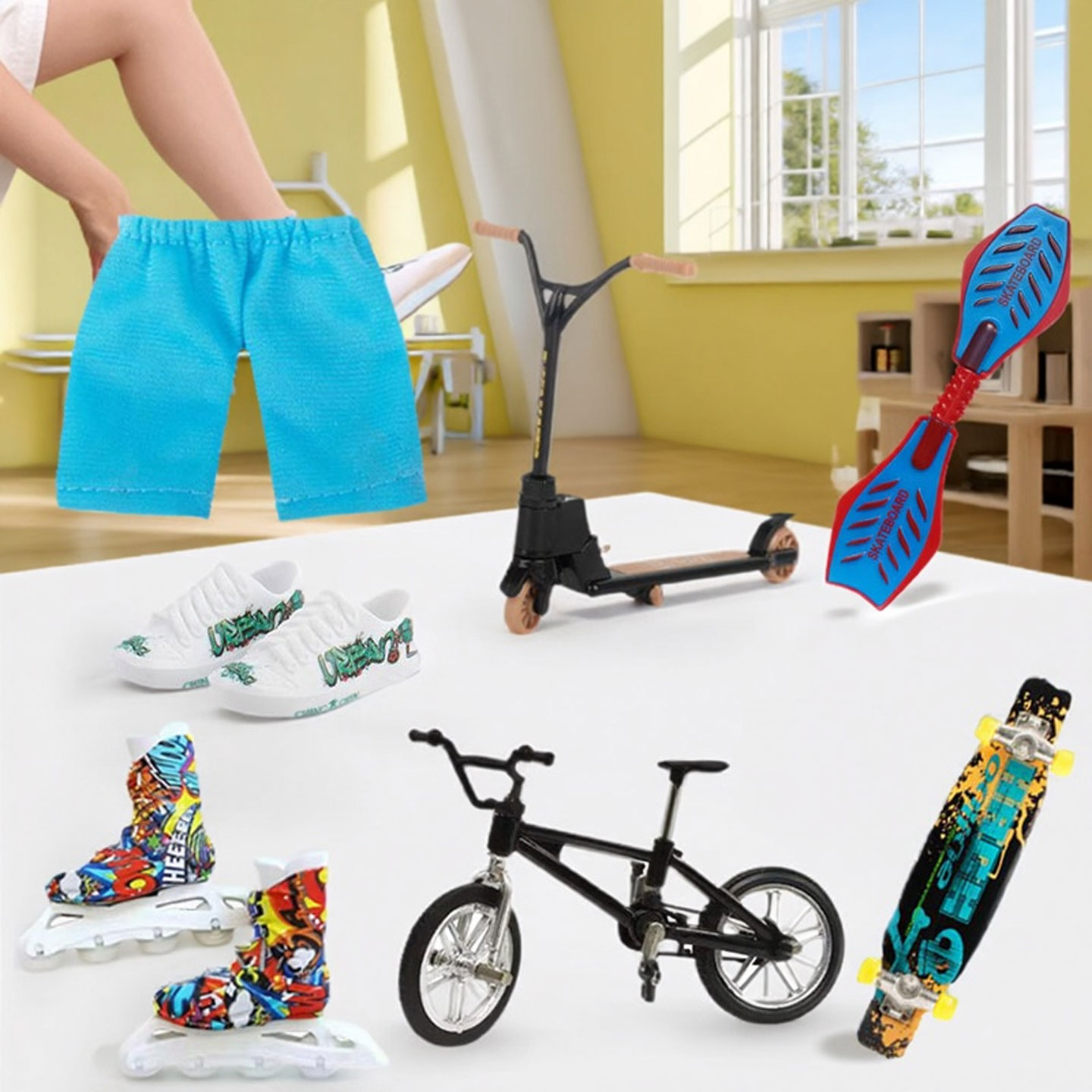 手指滑板车+小单车+手指裤鞋组合