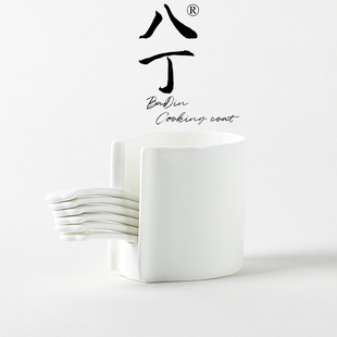 北欧简约风纯白骨瓷折纸酒店家用桌面小勺子调羹收纳整理盒归类筒