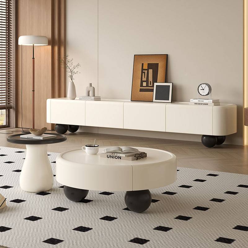 奶油风落视45598法机茶电几柜实合客厅家用户组式中地型古小风木