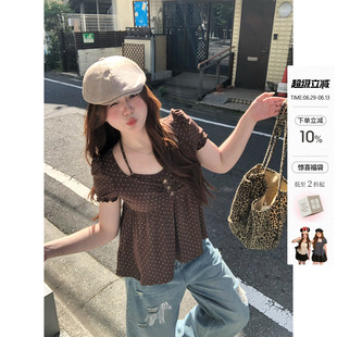 你的鱼 枫糖热恋 韩系微胖mm古早夏日假两件显瘦波点挂脖短袖上衣