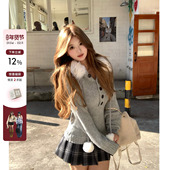 你 韩系微胖mm日系日杂风毛领连帽毛织格纹半裙套装 鱼 小栗川奈