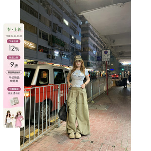 你的鱼 拿铁黄昏 极简复古卡其色微胖mm宽松休闲长裤阔腿显瘦长裤