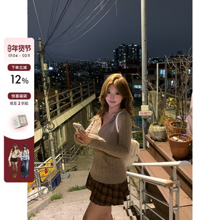 你的鱼 冬日来信 韩系微胖mm学院感针织毛衣蕾丝吊带格纹半裙套装