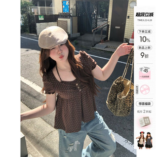 你的鱼 枫糖热恋 韩系微胖mm古早夏日假两件显瘦波点挂脖短袖上衣