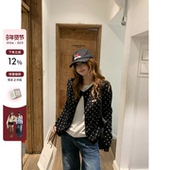 韩女设定 你 鱼 韩系微胖mm黑白波点假两件圆领显瘦针织上衣