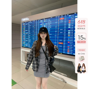 你的鱼 里斯本简记 韩系微胖mm松弛感春夏修身针织连衣裙格纹衬衫