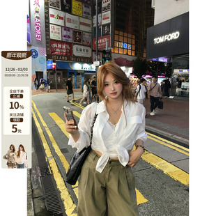 鱼 背心套装 高智A姐 蕾丝修身 微胖mm纯欲微透白色宽松衬衫 你