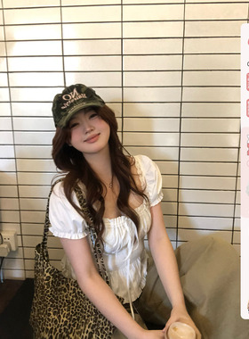 你的鱼 松弛智妍 韩系微胖mm春夏系带抽褶日常甜系休闲泡泡袖上衣
