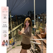 韩系微胖mm学院感针织毛衣蕾丝吊带格纹半裙套装 冬日来信 鱼 你