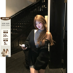 鱼 连衣裙套装 钓系妲己 修身 韩系微胖mm性感V领宽松毛衣无袖 你