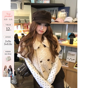 微胖mm韩系毛绒短袖 霜岛邮报 双排扣外套春款 长袖 你 叠穿套装 鱼