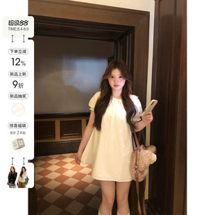 你的鱼 初夏之约 韩系微胖mm初恋感娃娃领宽松春夏泡泡袖连衣裙