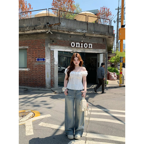 你的鱼 松弛Brunch 韩系微胖mm百搭基础春夏显瘦水洗直筒牛仔裤