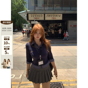 polo领学院风微胖mm假两件上衣百搭百褶裙两件套 学院风吟 你 鱼