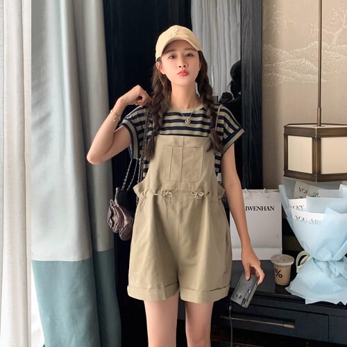 孕妇裤子休闲洋气时尚减龄工装背带短裤夏阔腿连体裤孕期A001