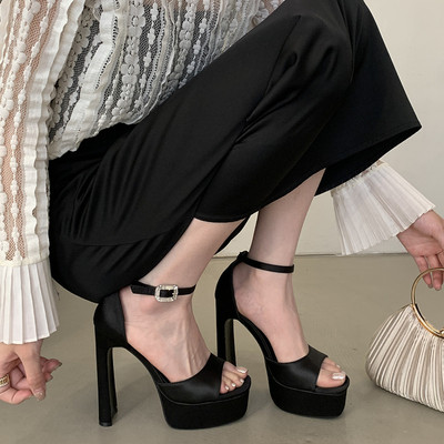 不累脚！防水台女鞋千金风凉鞋气质辣妹厚底鞋14cm超高跟粗跟凉鞋