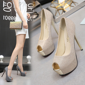 细跟欧美夜场防水台性感凉鞋 12cm超高跟鱼嘴浅口女单鞋 2025春韩版