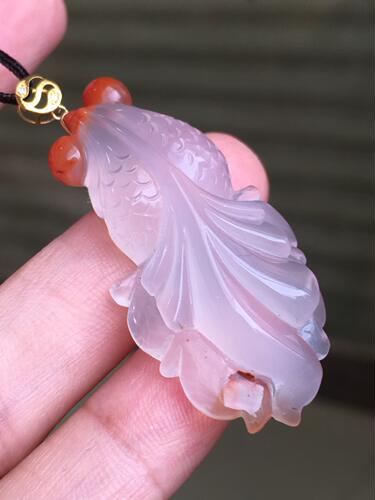 天然川料南红冰飘花雕刻年年有鱼锦鲤吊坠女款送礼鱼跃龙门好运18