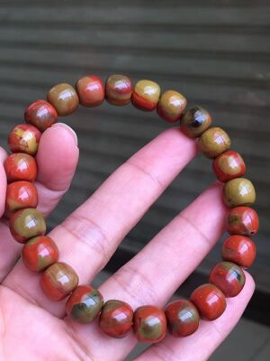 天然正品南红巧家大山包黄皮包浆老型手串单圈收藏转运九紫离火运