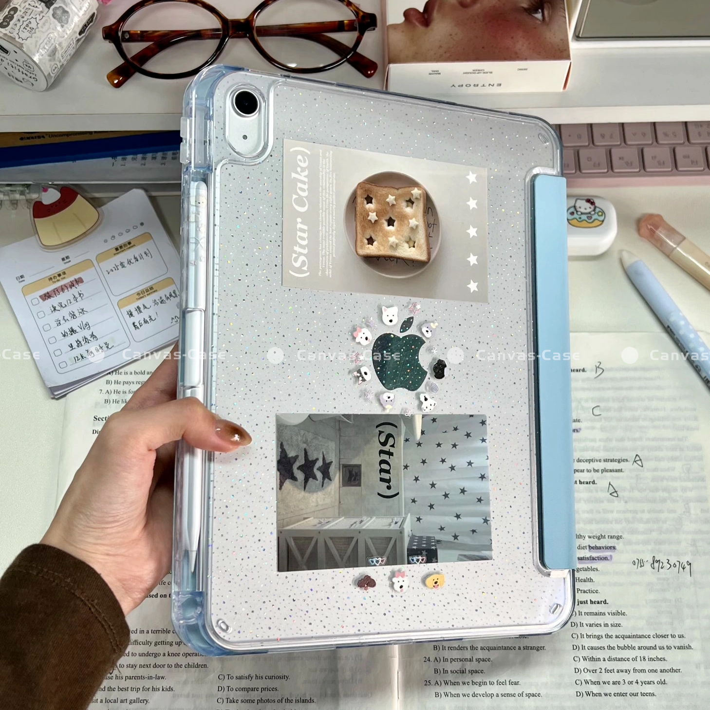 CanvasCase韩系ins呆萌小狗插画Y+三折适用ipad11保护套air7/6新款ipad10带笔槽pro11寸防弯摔苹果平板保护壳