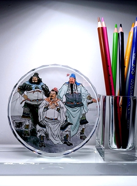 三国演义摆设纪念品刘备礼物张飞人偶模型关羽诸葛亮水晶笔筒摆件