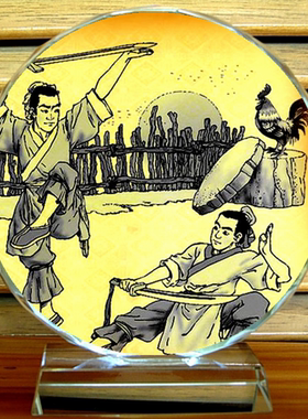 闻鸡起舞摆设纪念品中国古代成语故事礼品祖逖装饰品刘琨水晶摆件