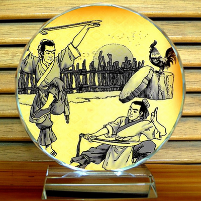 闻鸡起舞摆设纪念品中国古代成语故事礼品祖逖装饰品刘琨水晶摆件