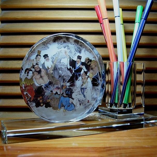 八仙水晶笔筒摆件吕洞宾纪念品铁拐李收藏品何仙姑工艺品礼物礼品