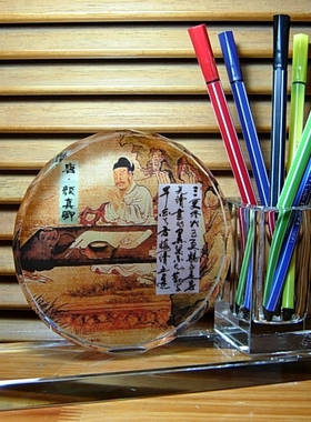 颜真卿摆设纪念品礼物唐朝书法家礼品人偶模型工艺品水晶笔筒摆件