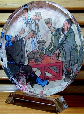 桃园三结义工艺品刘备纪念品关羽收藏品三国演义礼物张飞水晶摆件