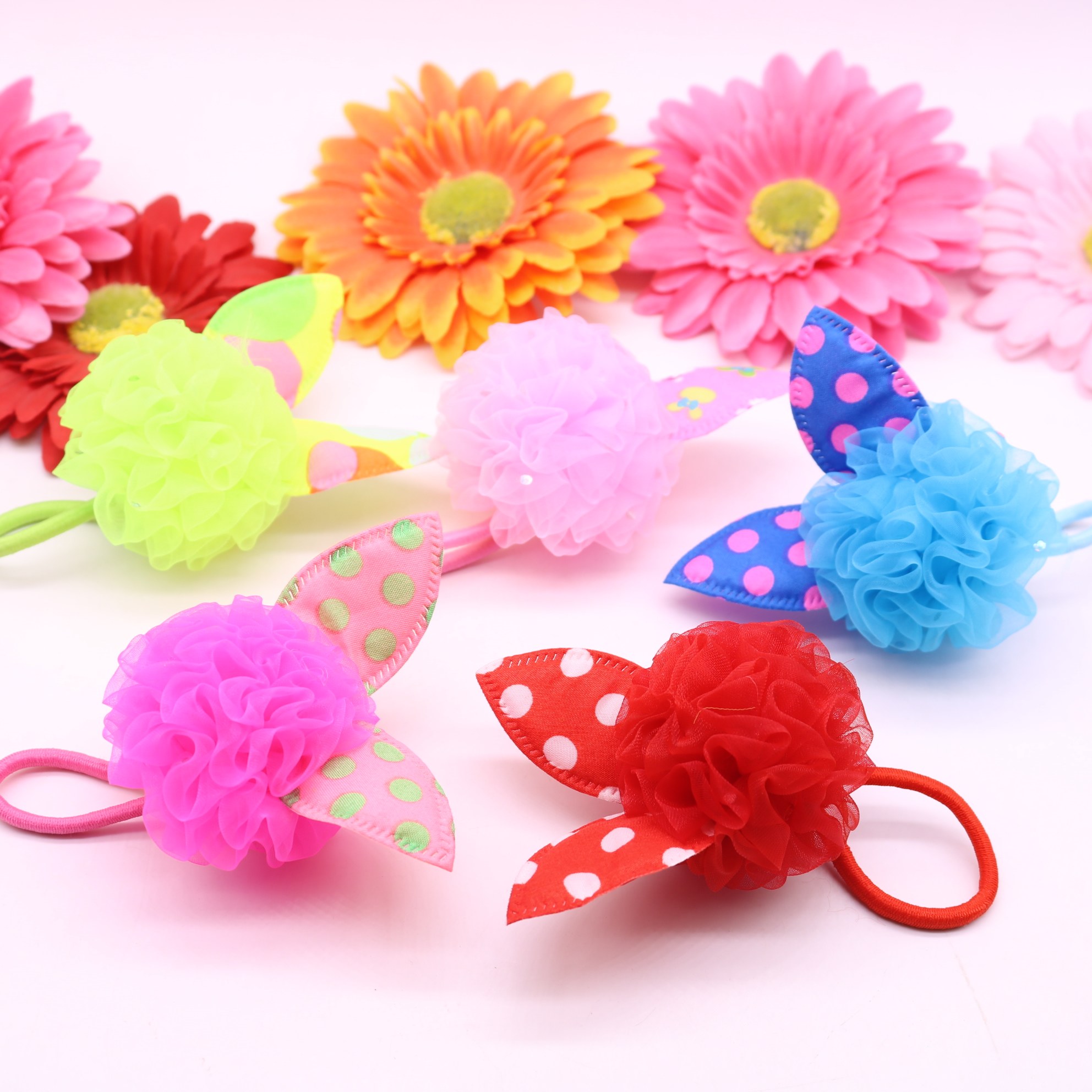 儿童表演头饰头花饰品女孩可爱兔耳朵扎花舞台舞蹈演出扎头绳发饰