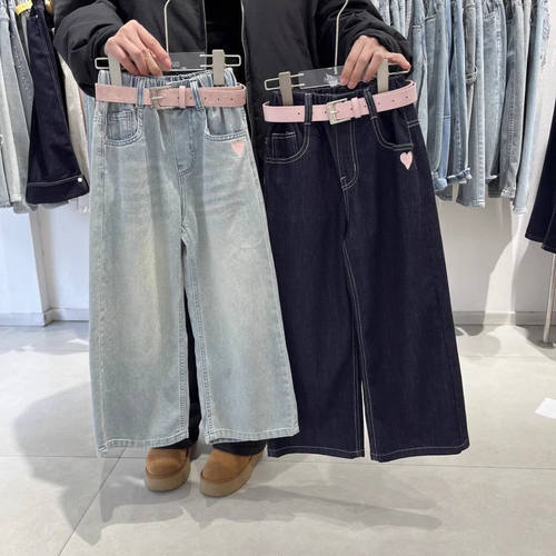 儿童春秋季宽松显瘦直筒裤女童韩版百搭牛仔裤大童洋气休闲裤童装