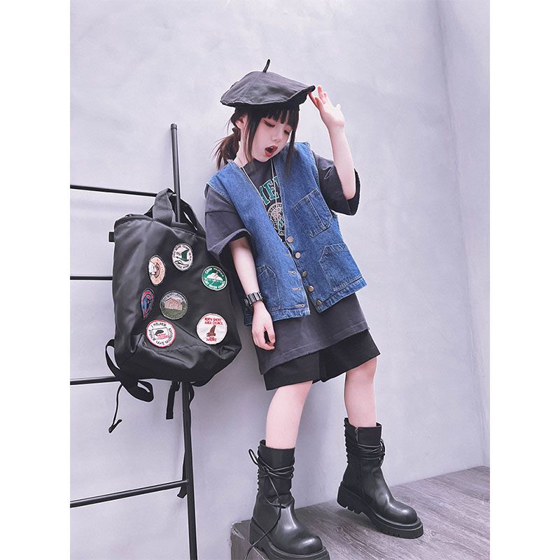 女童牛仔马甲春秋季童装新款韩版中大童无袖外套儿童背心坎肩上衣