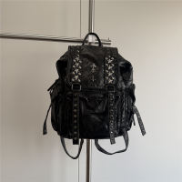 NYX Dark Punk style cross rivet Backpack, niche retro Gothic backpack, large-capacity commuting schoolbag thumbnail 3