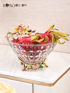 罗比罗丹《蝶恋花》粉色果盘2023新款餐厅茶几珐琅彩果斗水果盘