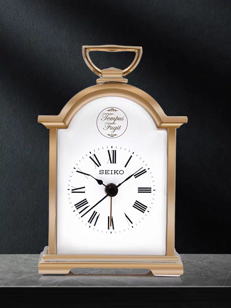 SEIK精工时钟时尚钟表简约客厅办公室小巧金属闹铃功能座闹钟004G