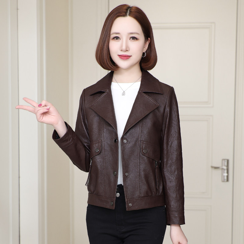 真皮皮衣女短款外套绵羊皮压花2025年新款时尚洋气翻领夹克机车服